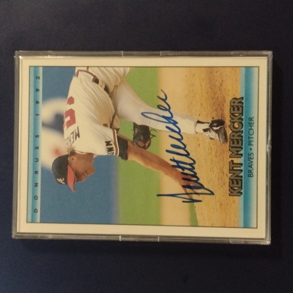 Kent Mercker autographed baseball card in protective cover